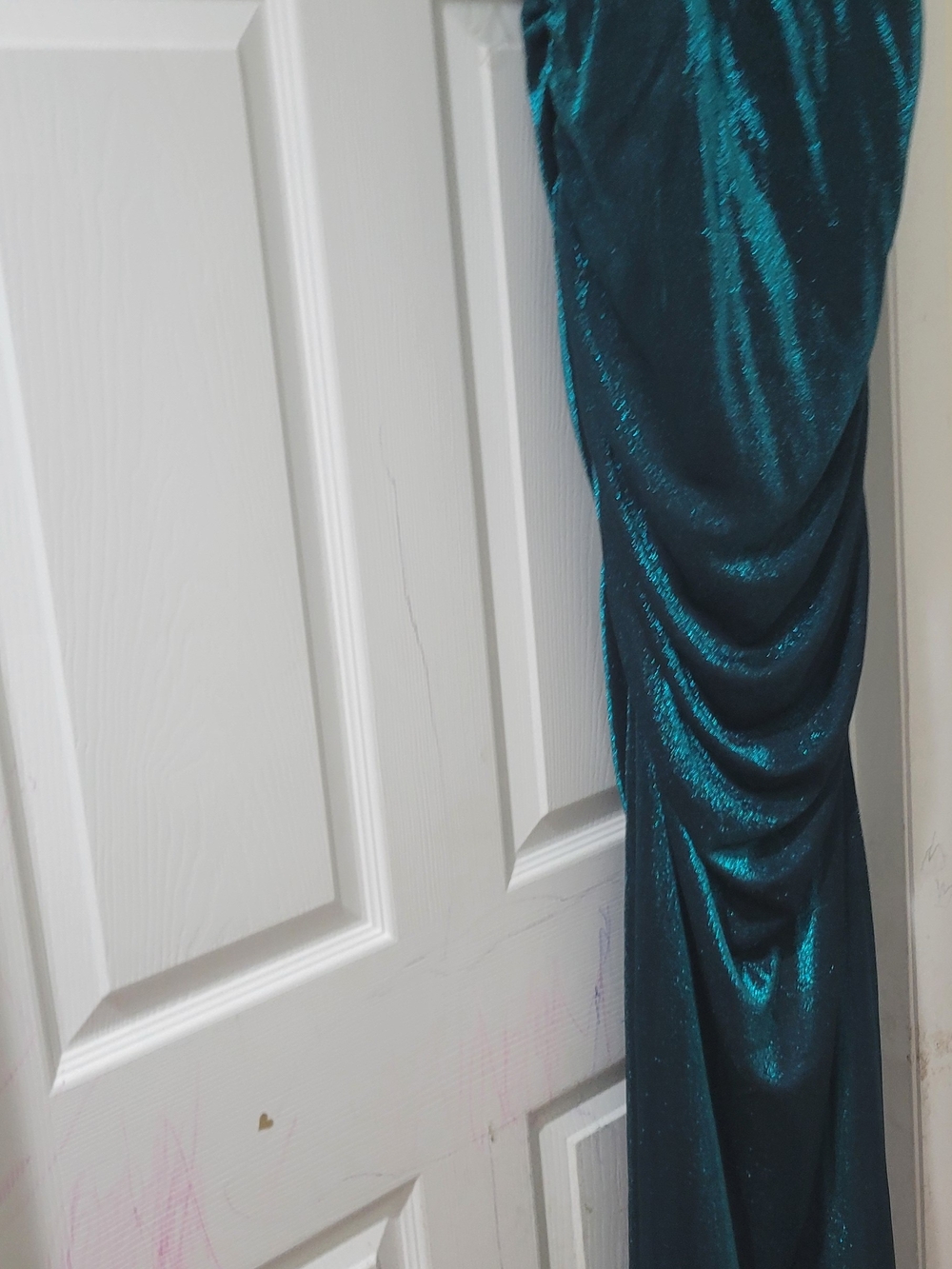Emerald Sundae Teal Shimmer Asymmetrical Ruched Skirt